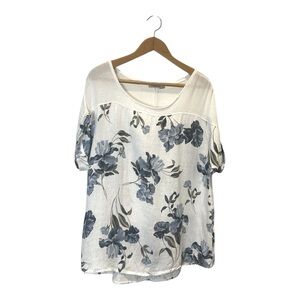 Lungo Larno Floral Linen Cotton Cap Sleeves Scoop Neck Top Made in Italy Size 2X
